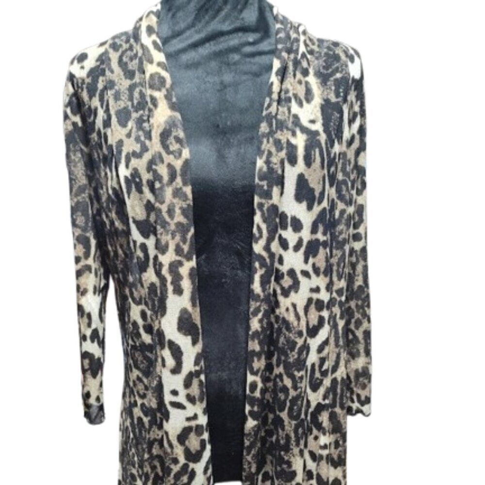 Ali Miles Flowing Leopard Print Cardigan Women's Size Small Open Front Long